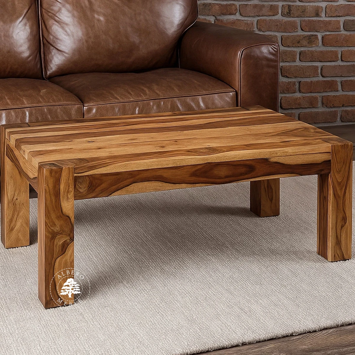 Nowoczesna prostokątna ława drewniana na czterech nogach