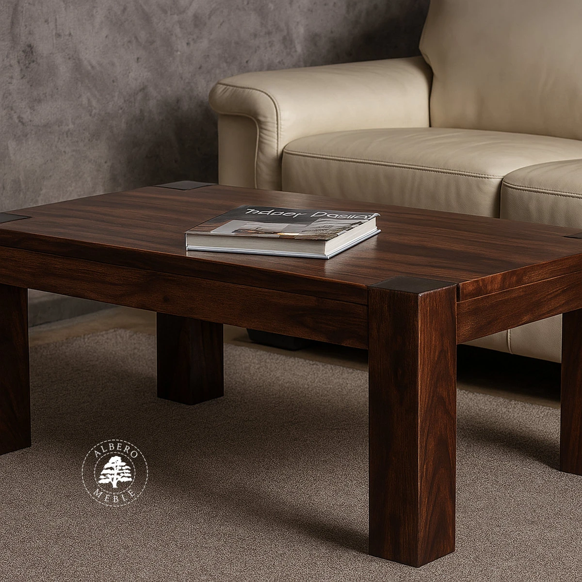 Nowoczesna prostokątna ława drewniana na czterech nogach