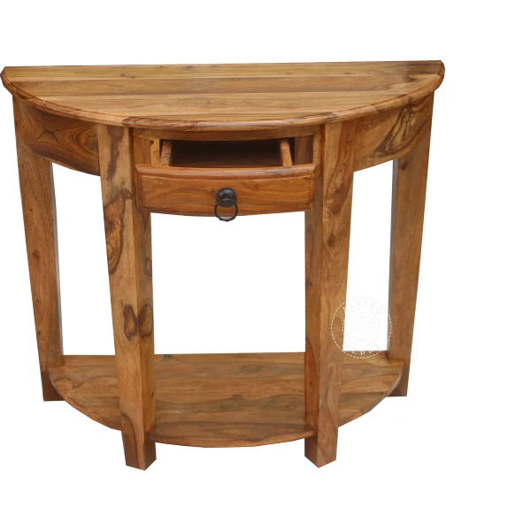 Stylowa półokrągła konsola wykonana z drewna litego pali