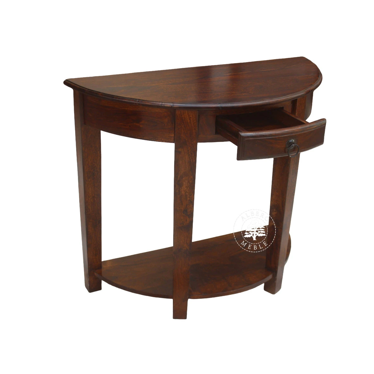 Stylowa półokrągła konsola wykonana z drewna litego pali