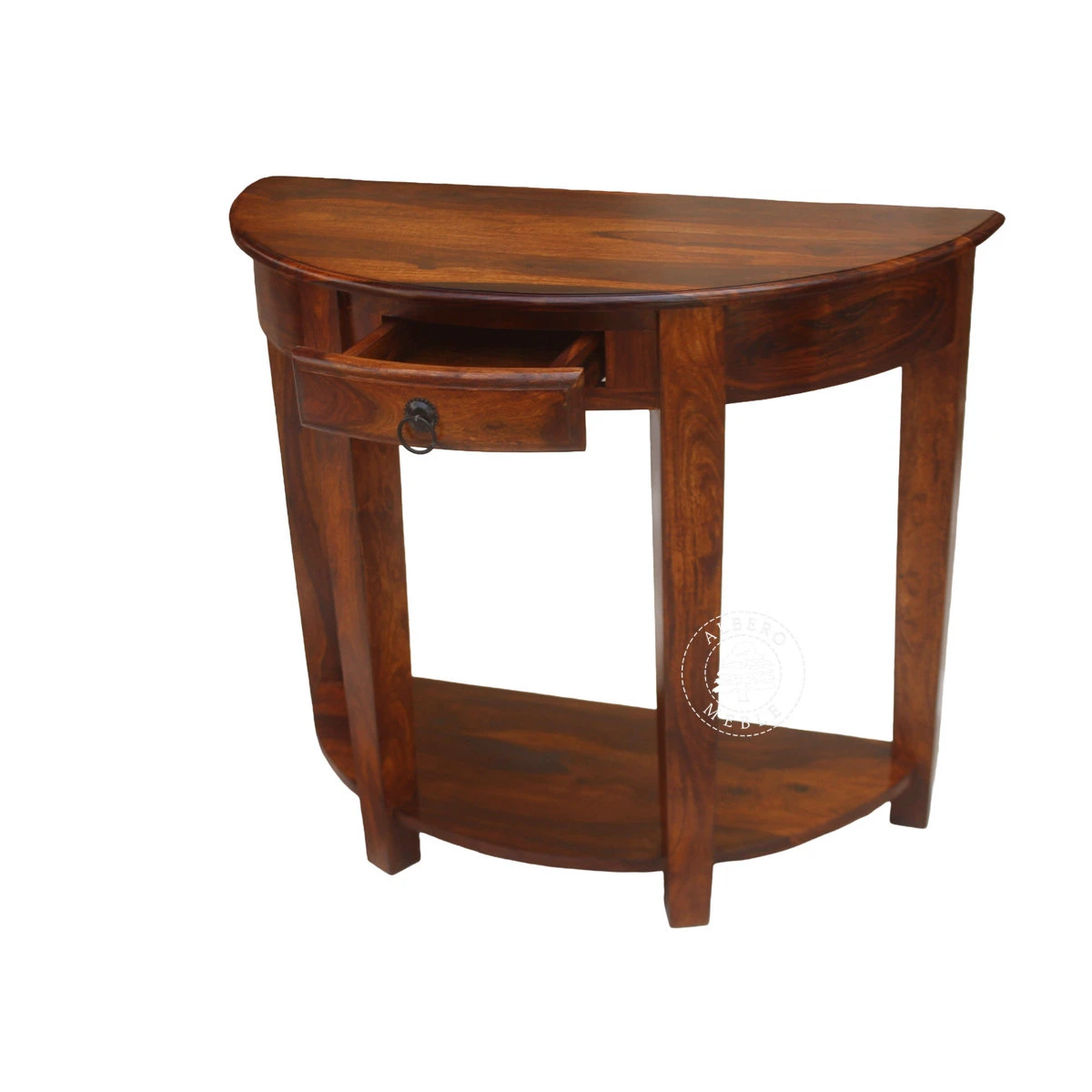 Stylowa półokrągła konsola wykonana z drewna litego pali