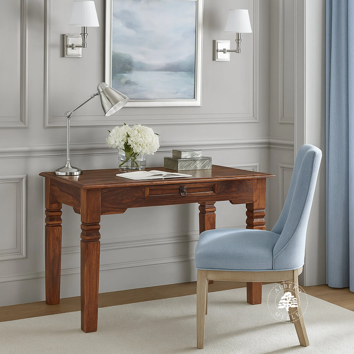 Oryginalne indyjskie biurko z litego drewna palisander