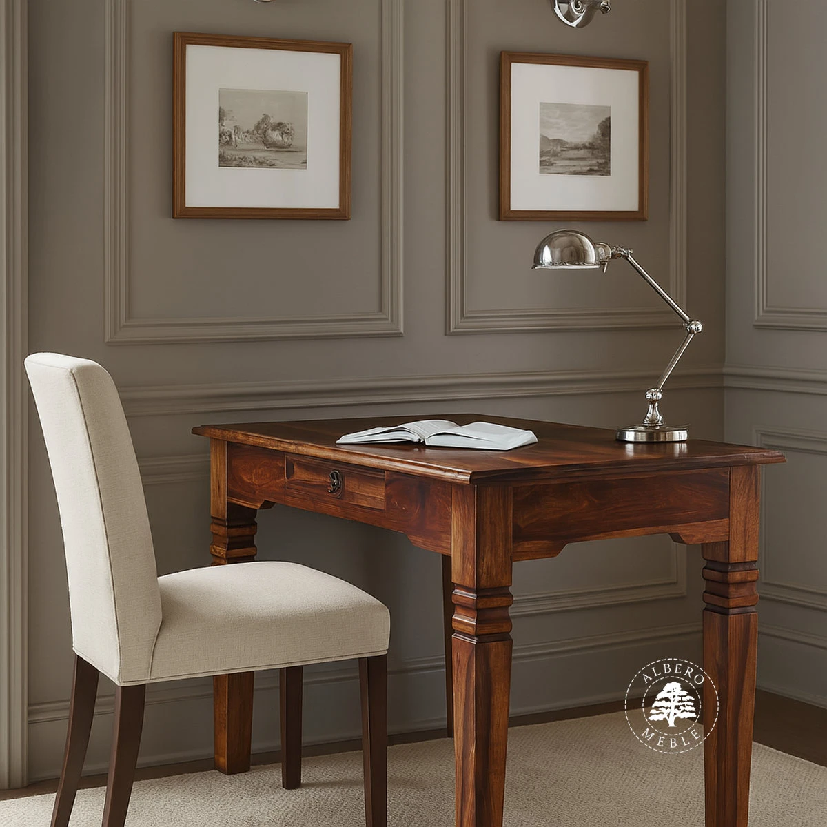 Oryginalne indyjskie biurko z litego drewna palisander