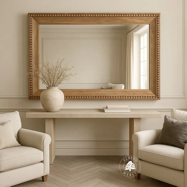 Lustro z jasnego drewna mango w rzeźbionej ramie