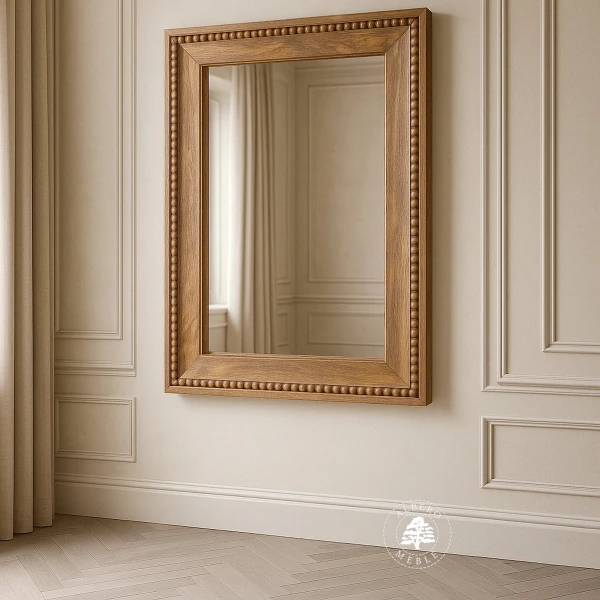 Lustro z jasnego drewna mango w rzeźbionej ramie