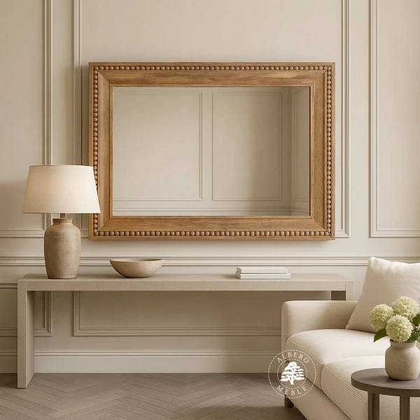 Lustro z jasnego drewna mango w rzeźbionej ramie