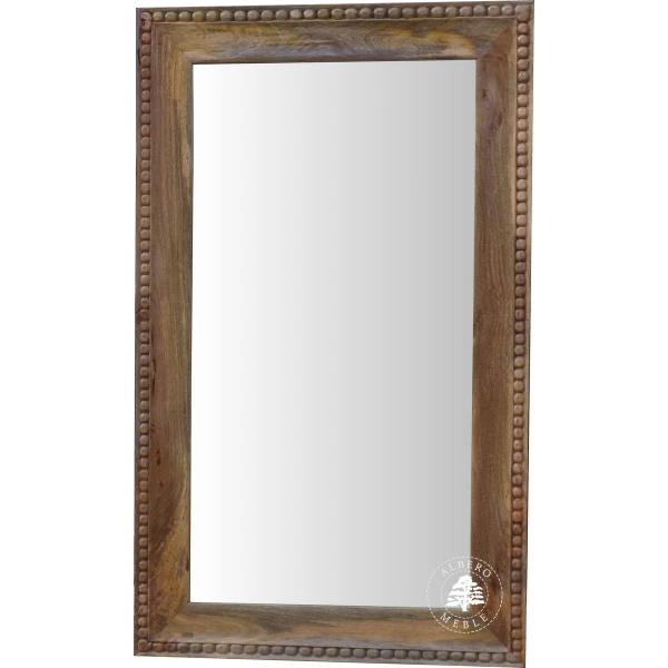 Lustro z jasnego drewna mango w rzeźbionej ramie