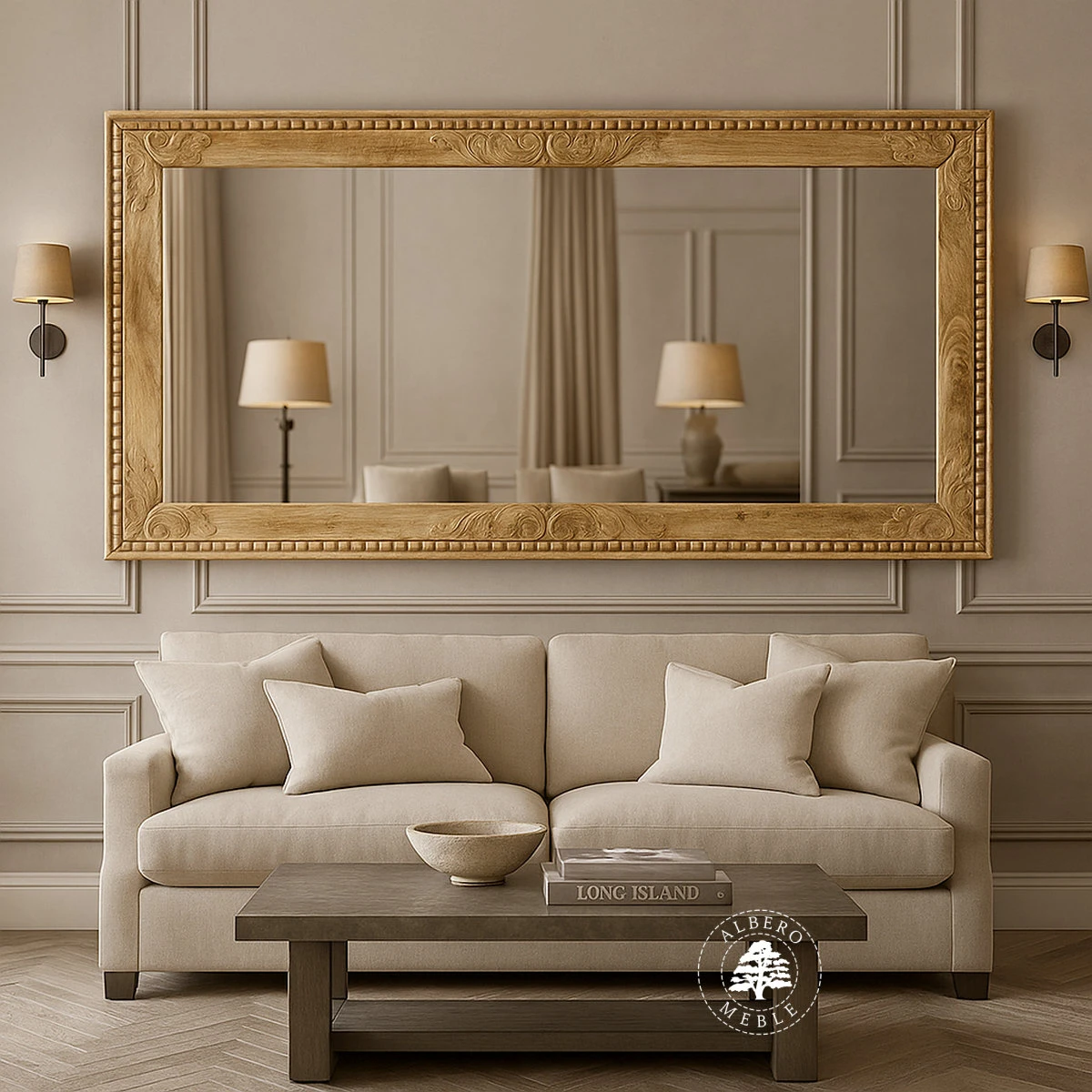 Lustro z drewna mango w rzeźbionej ramie