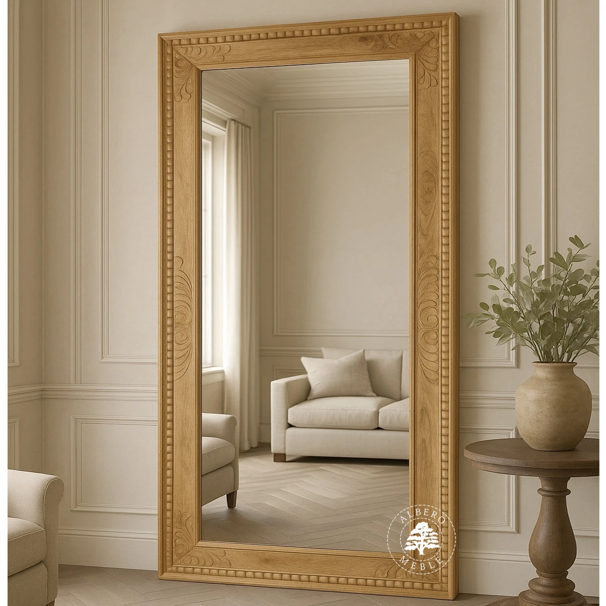 Lustro z drewna mango w rzeźbionej ramie