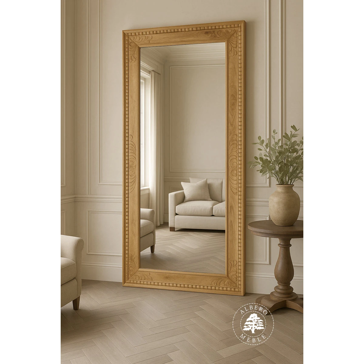 Lustro z drewna mango w rzeźbionej ramie