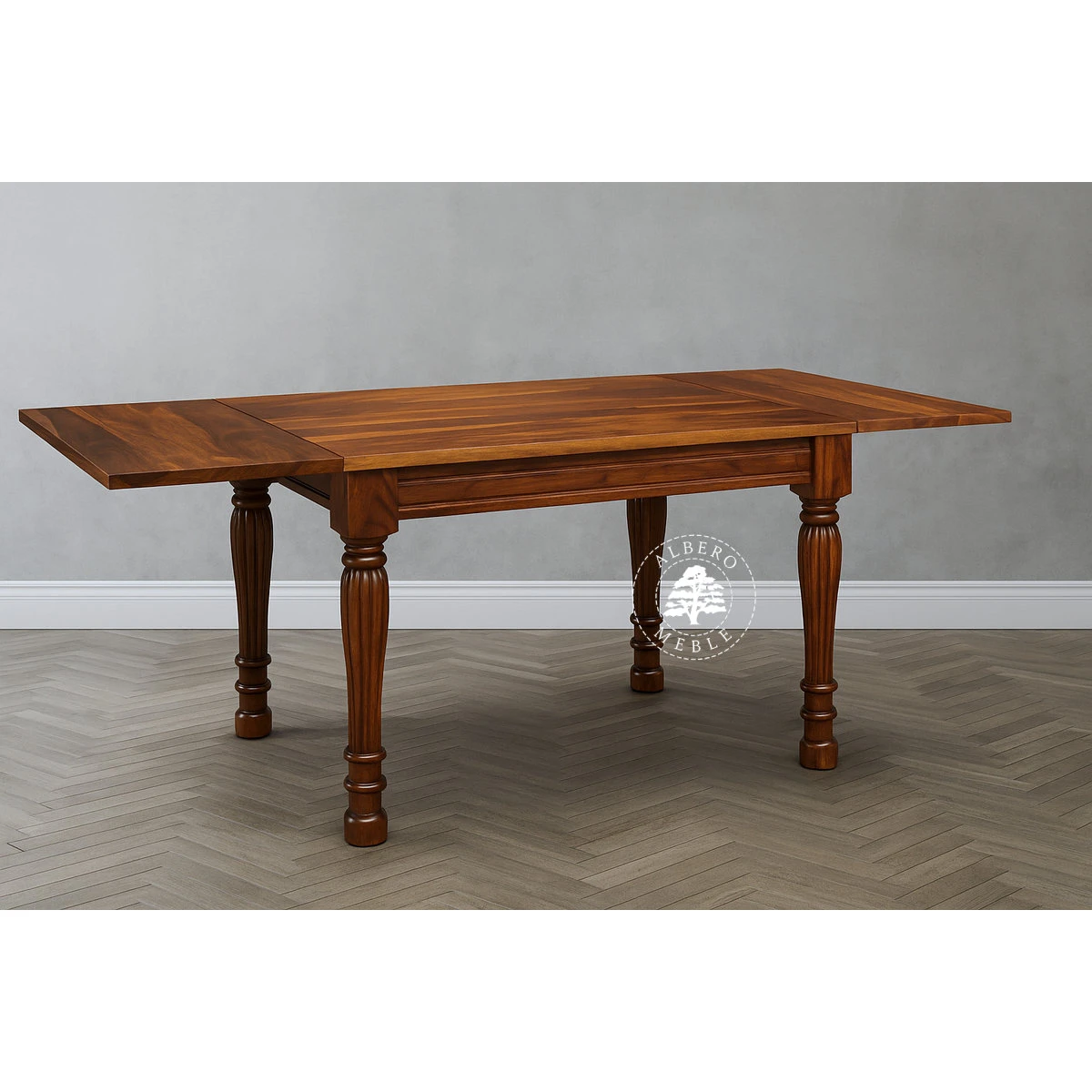 Kolonialny stół rozkładany z litego drewna