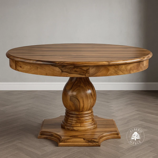 Tradycyjny stół okrągły z drewna naturalnego