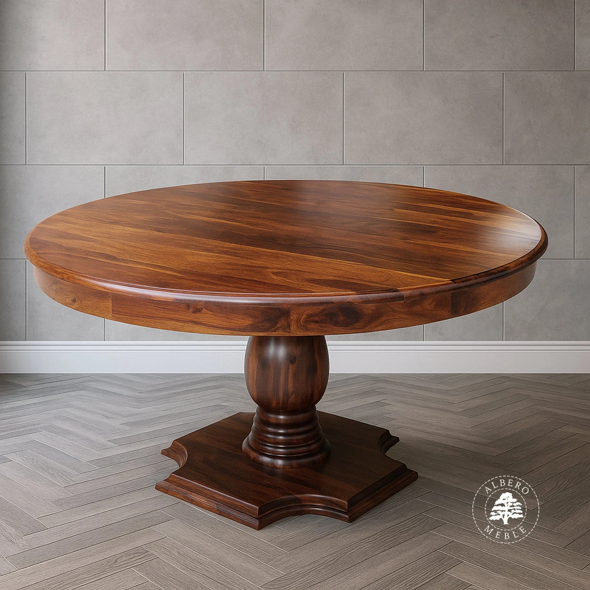 Tradycyjny stół okrągły z drewna naturalnego