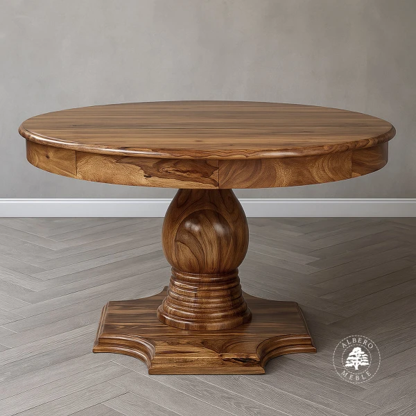 Tradycyjny stół okrągły z drewna naturalnego