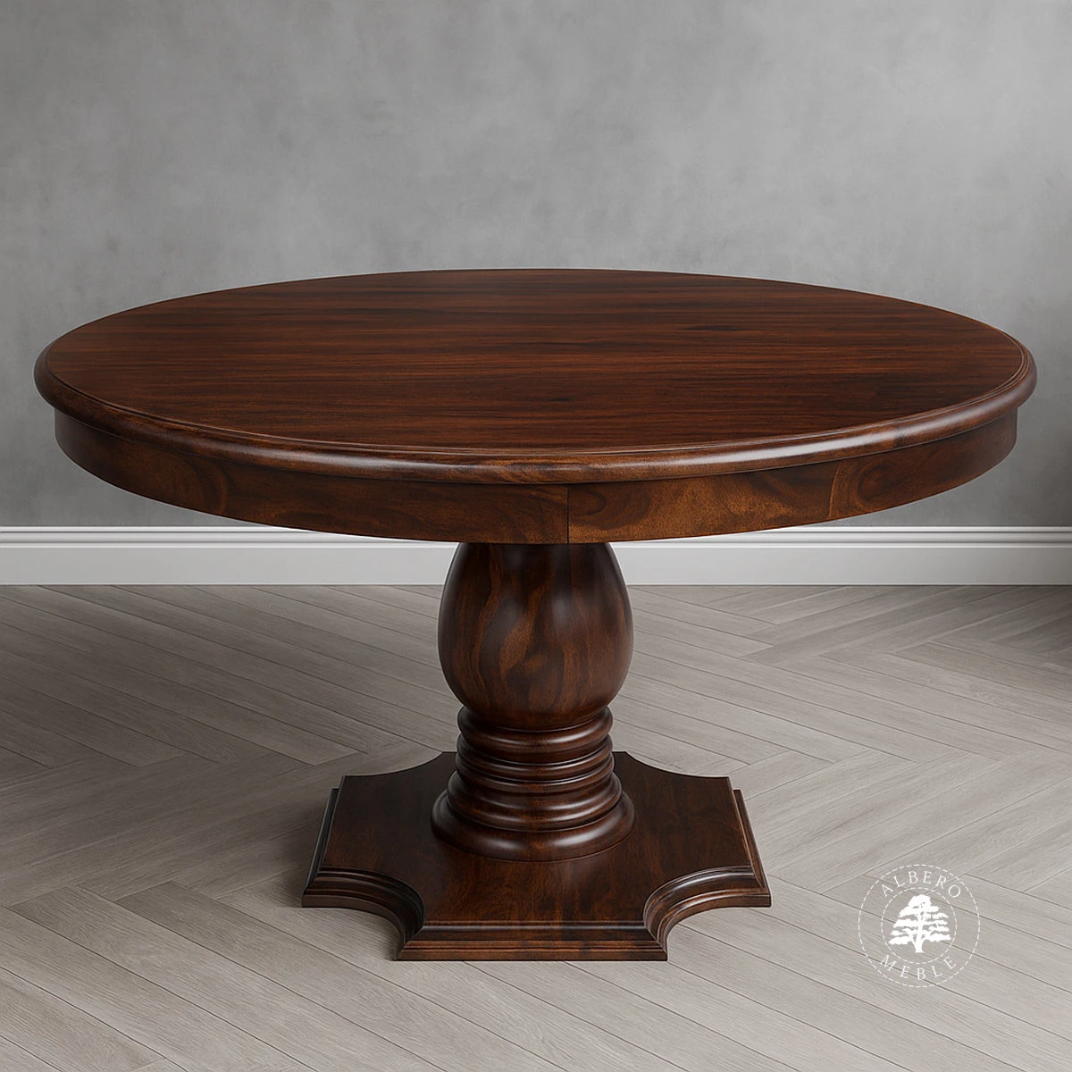 Tradycyjny stół okrągły z drewna naturalnego