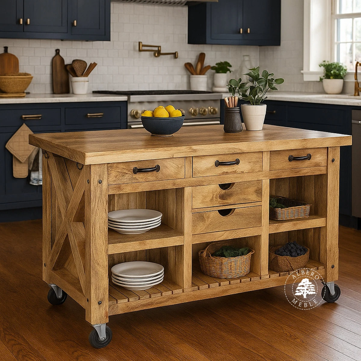 Drewniana wyspa kuchenna wolnostojąca