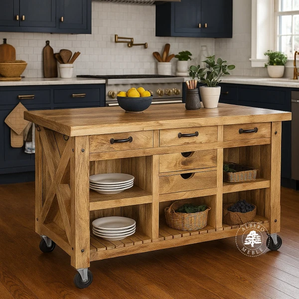 Drewniana wyspa kuchenna wolnostojąca