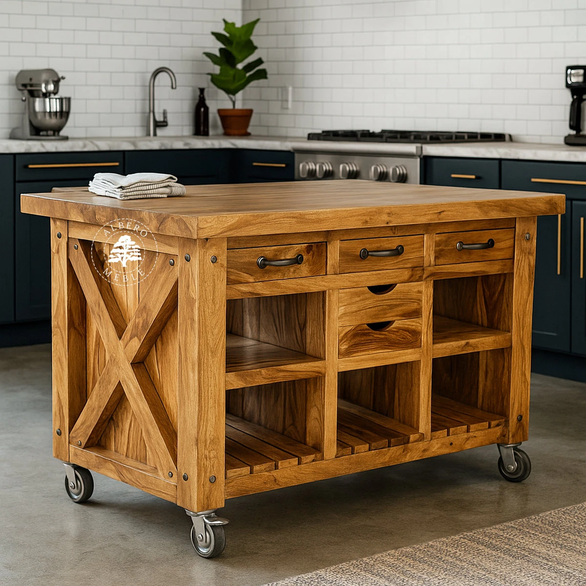 Drewniana wyspa kuchenna wolnostojąca