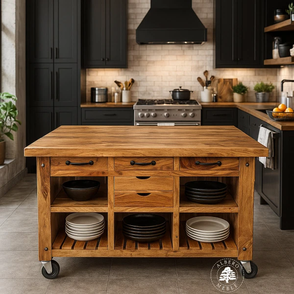 Drewniana wyspa kuchenna wolnostojąca