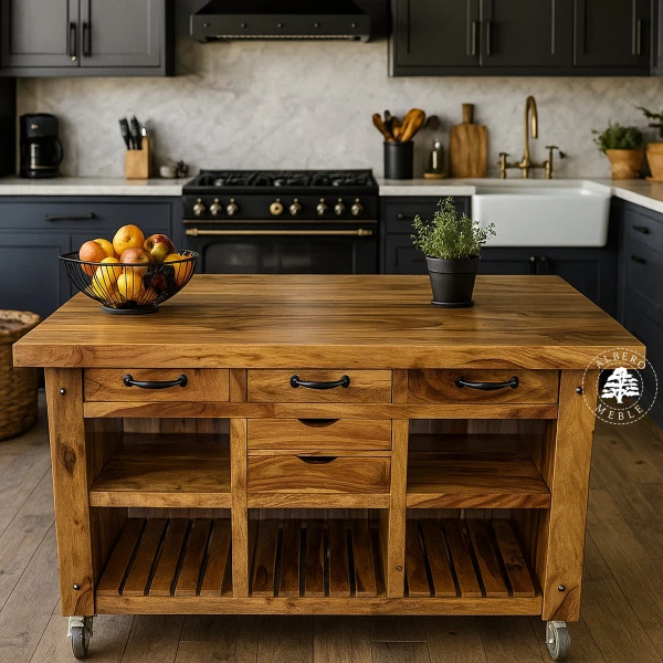 Drewniana wyspa kuchenna wolnostojąca