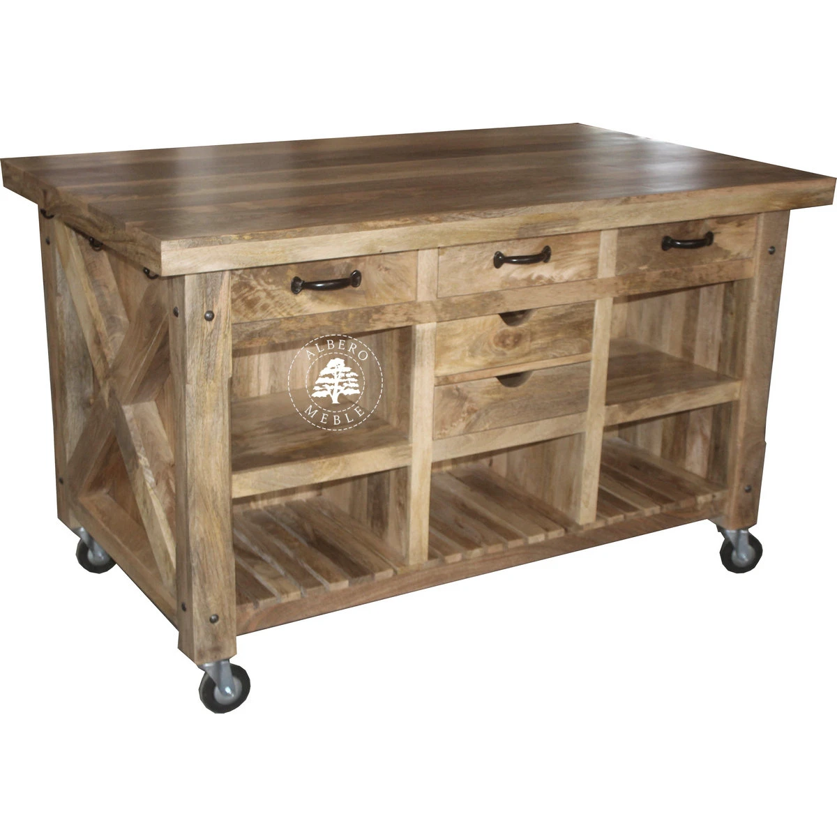 Drewniana wyspa kuchenna wolnostojąca