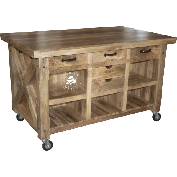 Drewniana wyspa kuchenna wolnostojąca