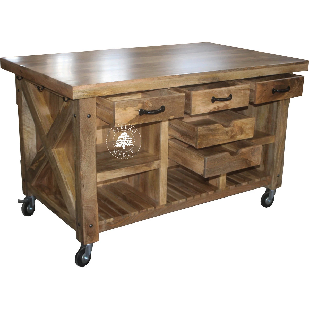 Drewniana wyspa kuchenna wolnostojąca