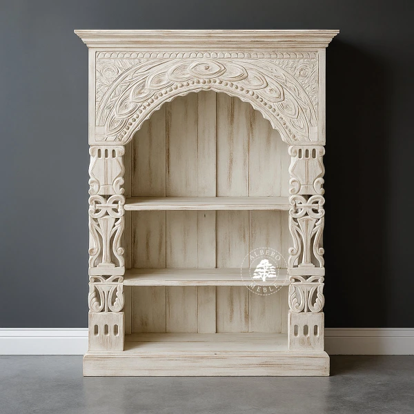 Ręcznie rzeźbiona biblioteczka drewniana