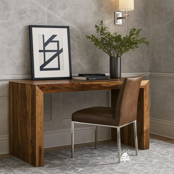 Proste nowoczesne biurko z litego drewna na laptopa