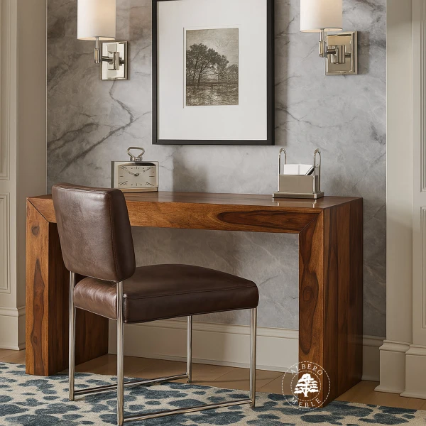 Proste nowoczesne biurko z litego drewna na laptopa