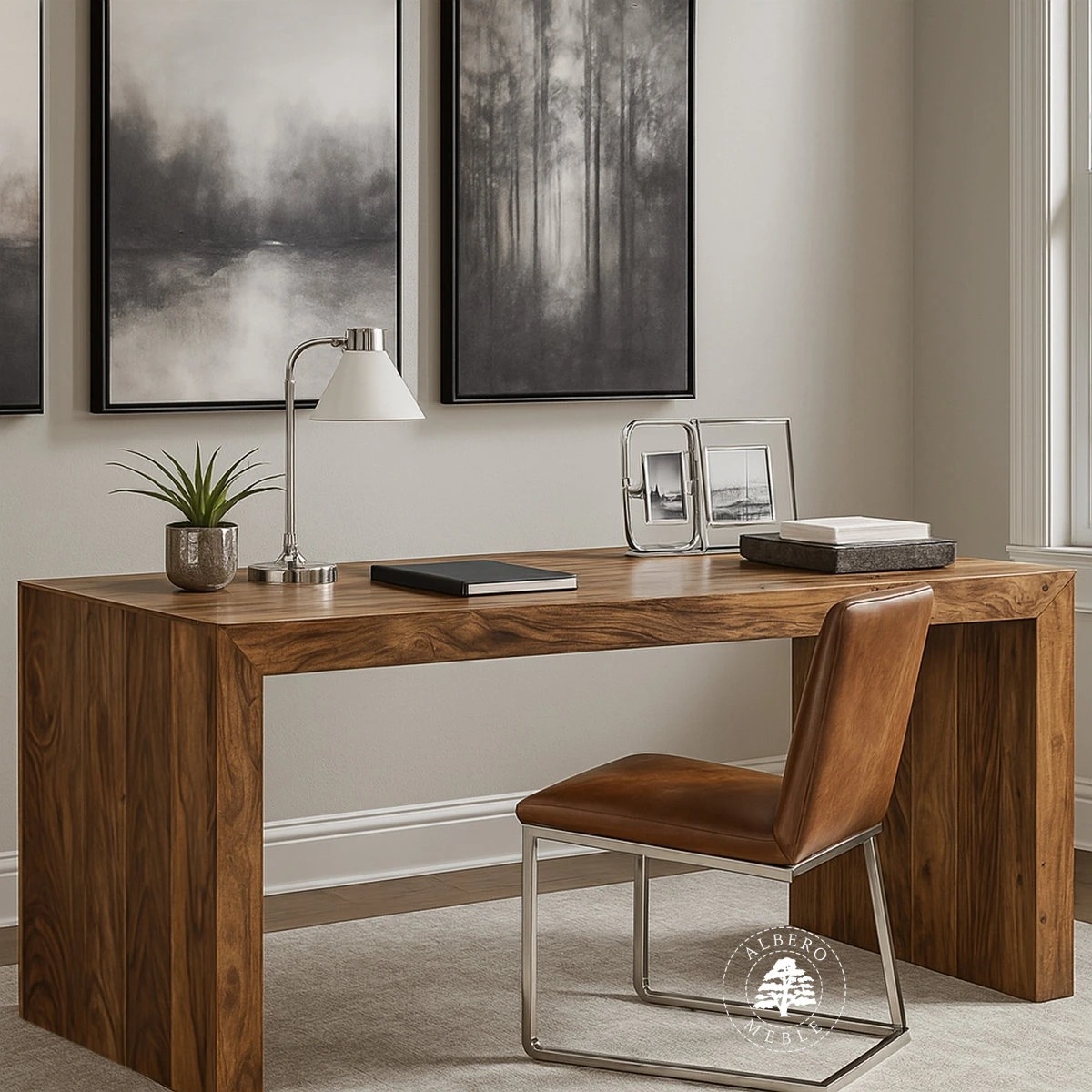 Proste nowoczesne biurko z litego drewna na laptopa