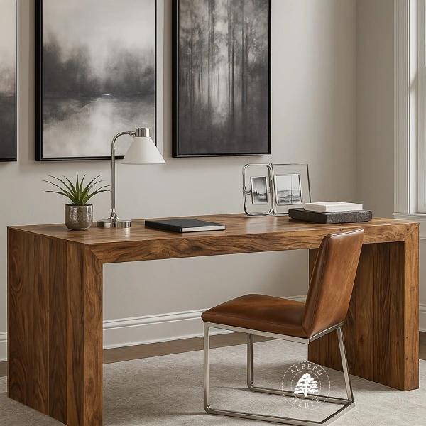 Proste nowoczesne biurko z litego drewna na laptopa