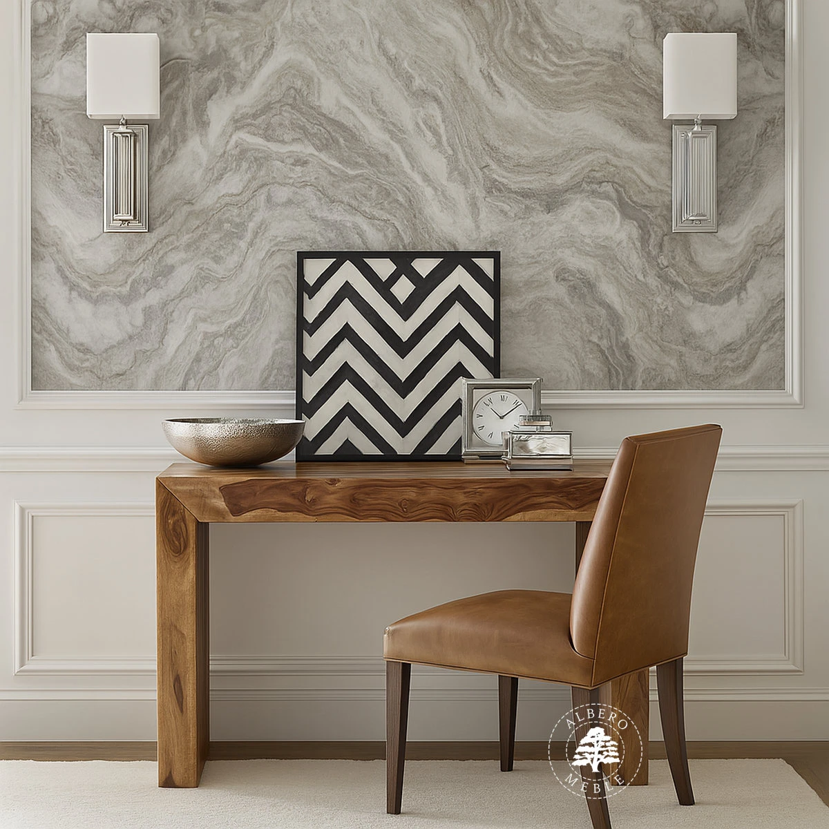 Proste nowoczesne biurko z litego drewna na laptopa