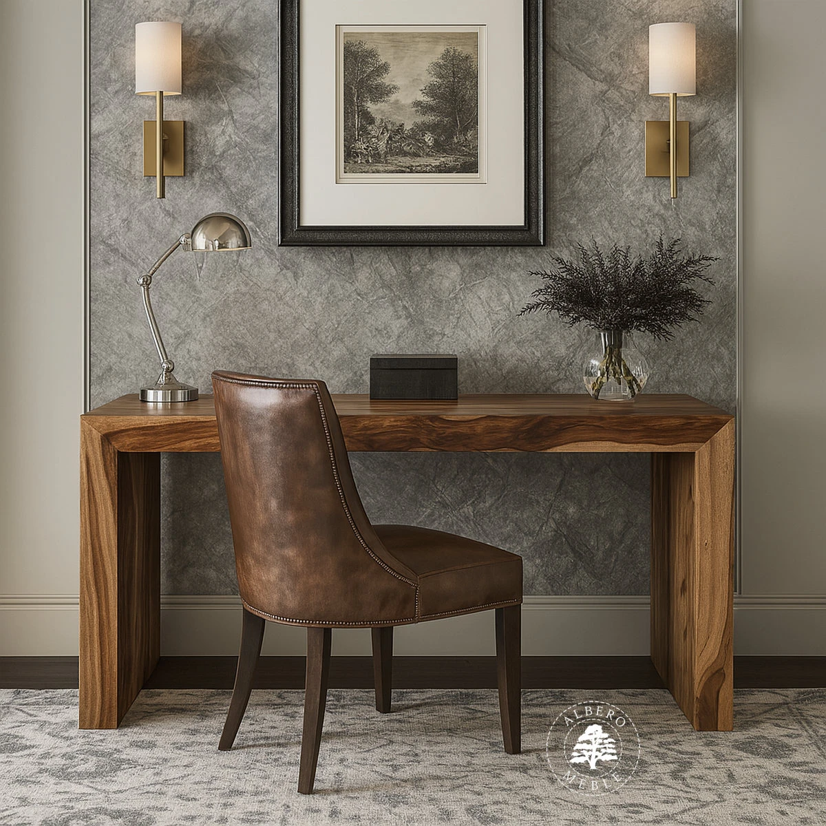 Proste nowoczesne biurko z litego drewna na laptopa