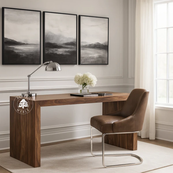 Proste nowoczesne biurko z litego drewna na laptopa