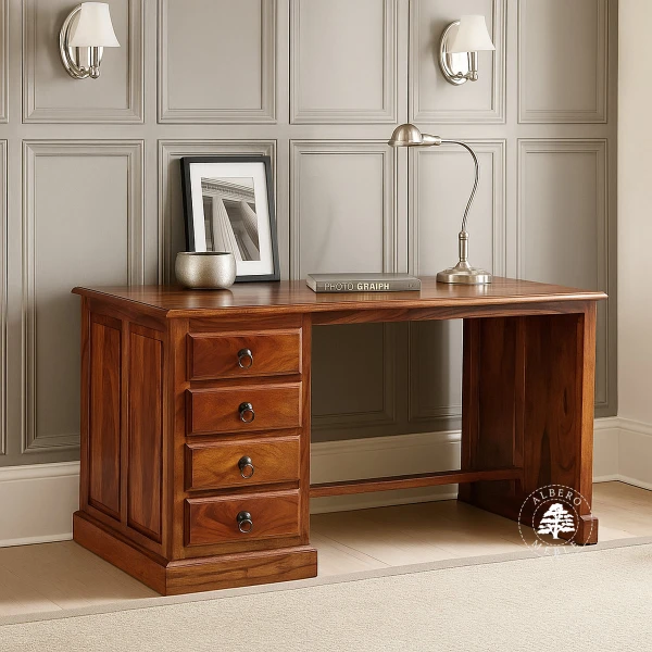 Tradycyjne biurko z drewna litego z szufladami