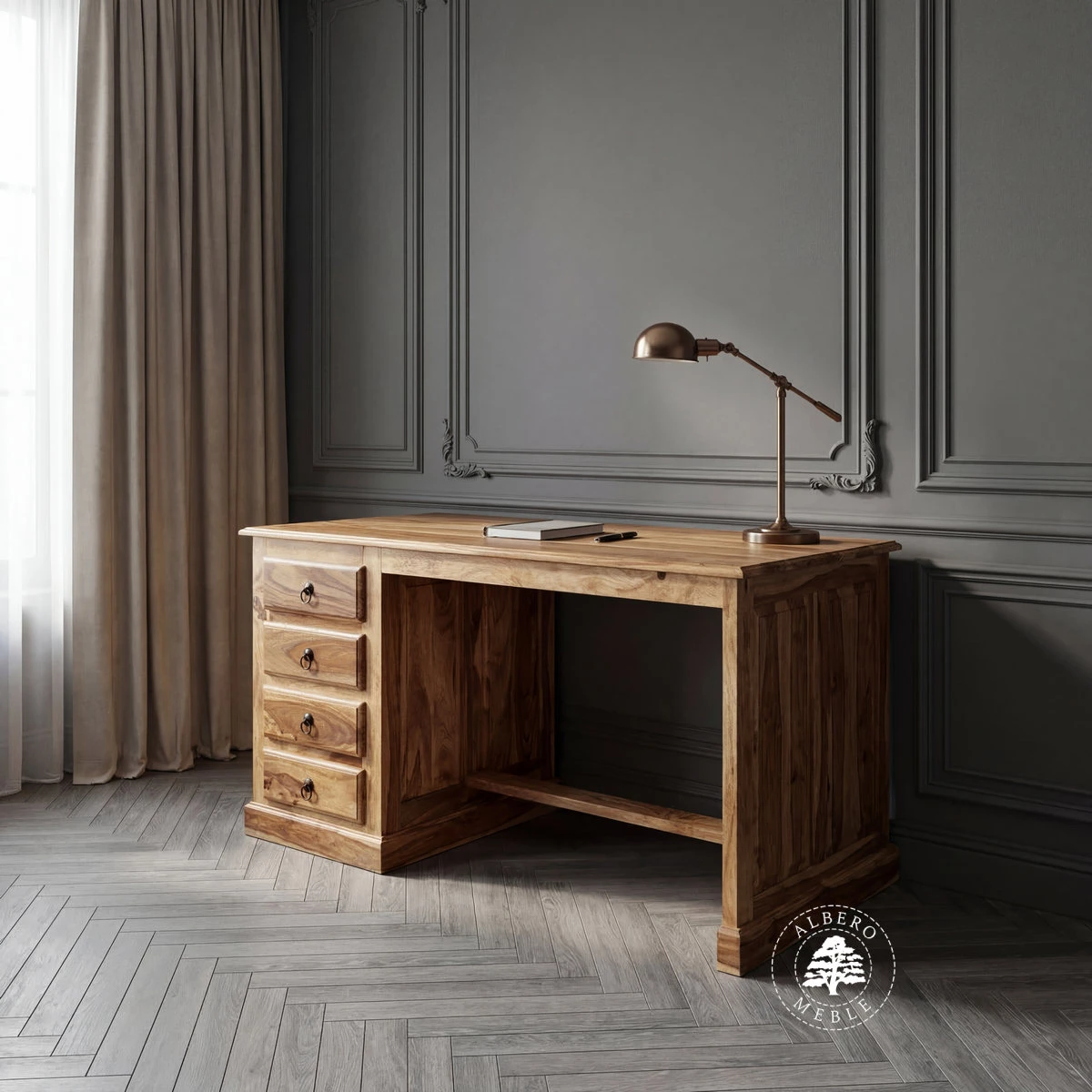 Tradycyjne biurko z drewna litego z szufladami