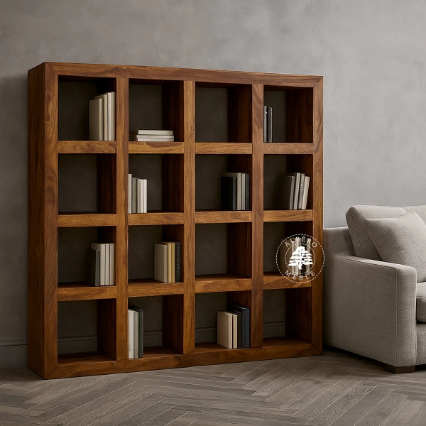 Szeroki regał otwarty wolnostojący z drewna na wymiar