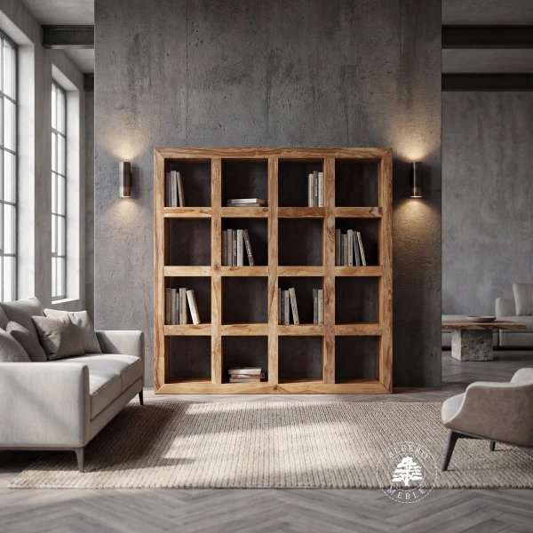 Szeroki regał otwarty wolnostojący z drewna na wymiar