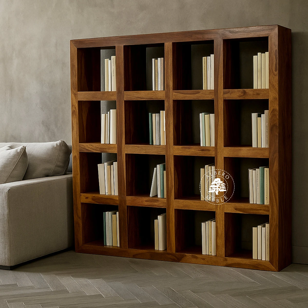 Szeroki regał otwarty wolnostojący z drewna na wymiar