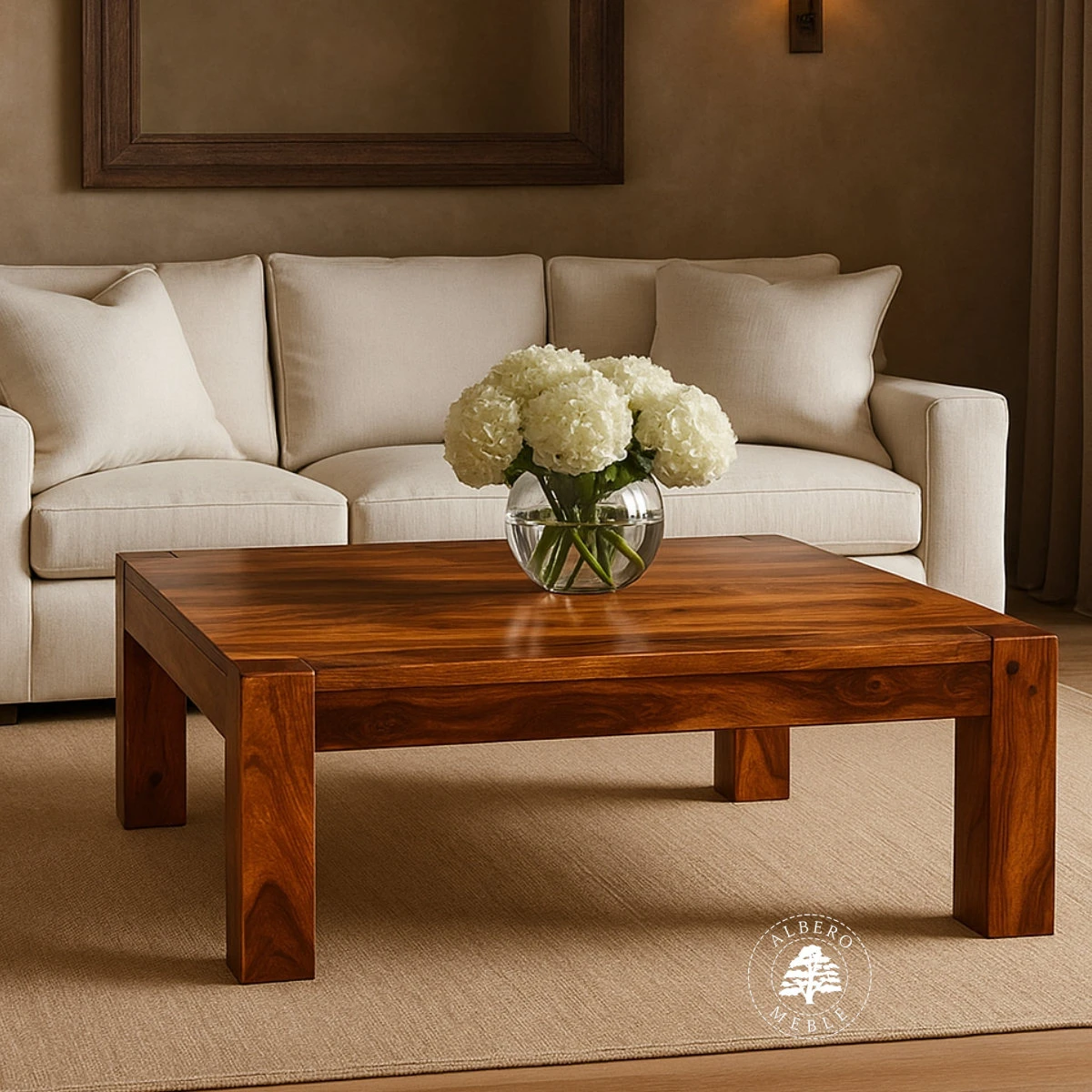 Duża ława kawowa drewniana na wymiar do salonu