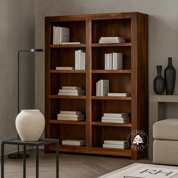 Drewniany Regał Nowoczesny z Praktycznymi, Dzielonymi Pół