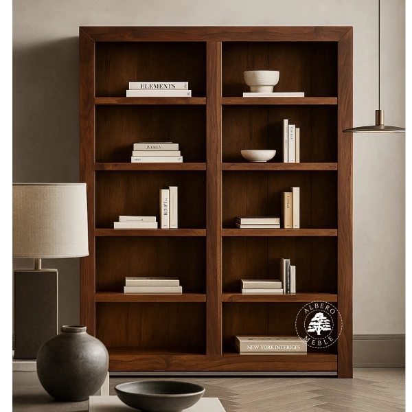 Drewniany Regał Nowoczesny z Praktycznymi, Dzielonymi Pół