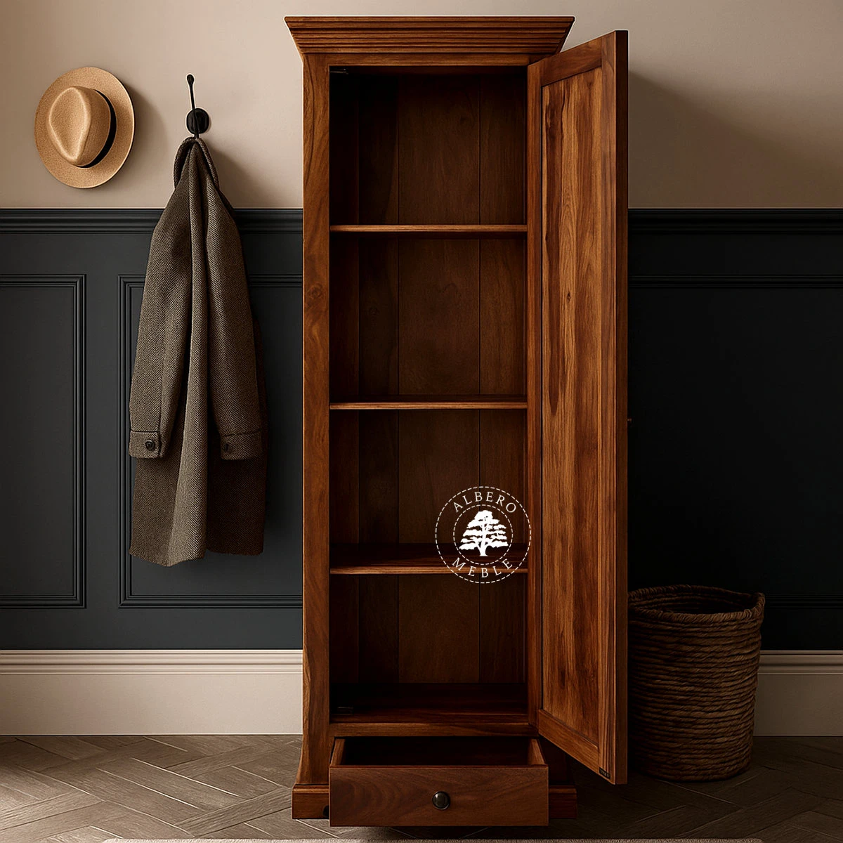 Płytka Jednodrzwiowa Szafa Drewniana w Klasycznym Stylu