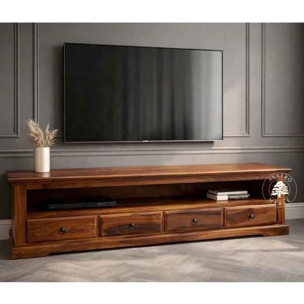 Klasyczna długa komoda z szufladami z drzewa litego