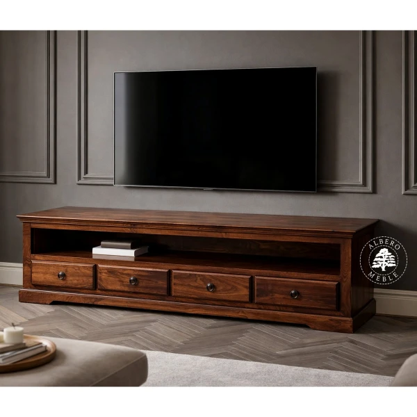 Klasyczna długa komoda z szufladami z drzewa litego