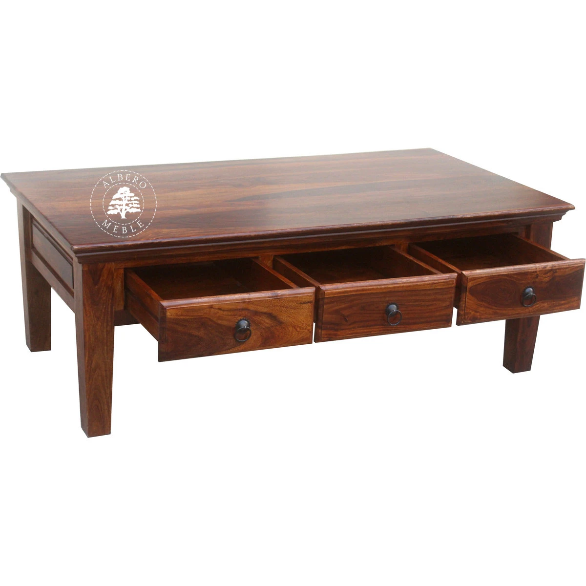 Klasyczna duża drewniana ława kawowa z szufladami