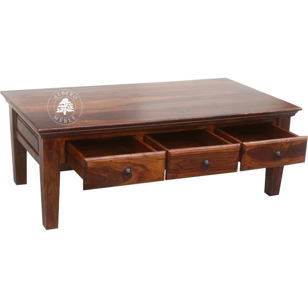 Klasyczna duża drewniana ława kawowa z szufladami