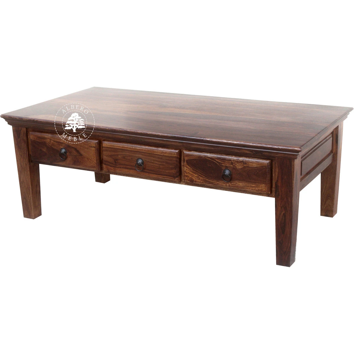 Klasyczna duża drewniana ława kawowa z szufladami