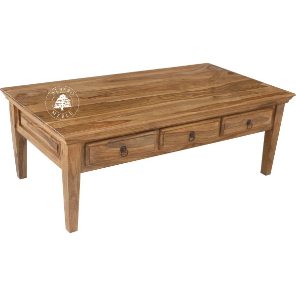 Klasyczna duża drewniana ława kawowa z szufladami